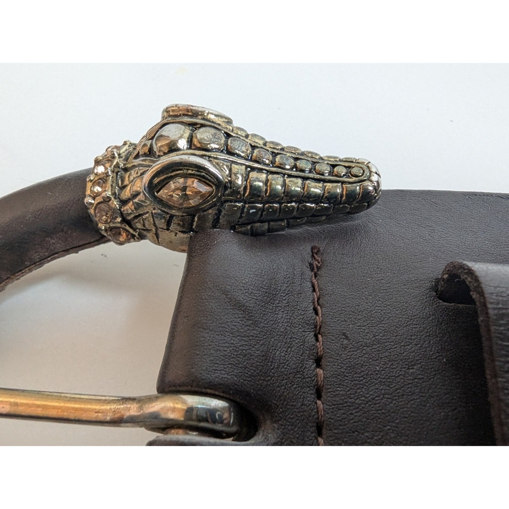 WCM NY Snake Head Tail Belt Wide Genuine Leather Sz M Brown Embelished - Picture 2 of 8